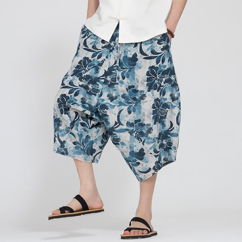 Buddha Stones Summer Boho Casual Elastic Waist Geometric Floral Pattern Capri Pants Men's Harem Pants - image 36