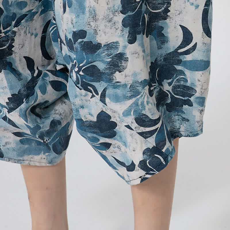 Buddha Stones Summer Boho Casual Elastic Waist Geometric Floral Pattern Capri Pants Men's Harem Pants - image 41
