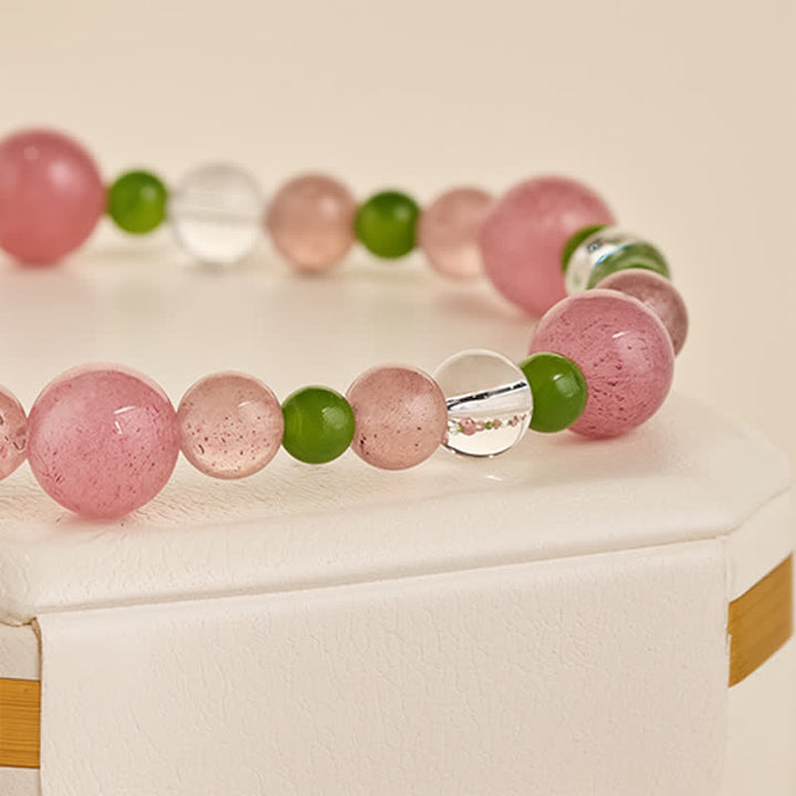 Buddha Stones Strawberry Quartz Green Agate Clear Quartz Healing Bracelet - image 4