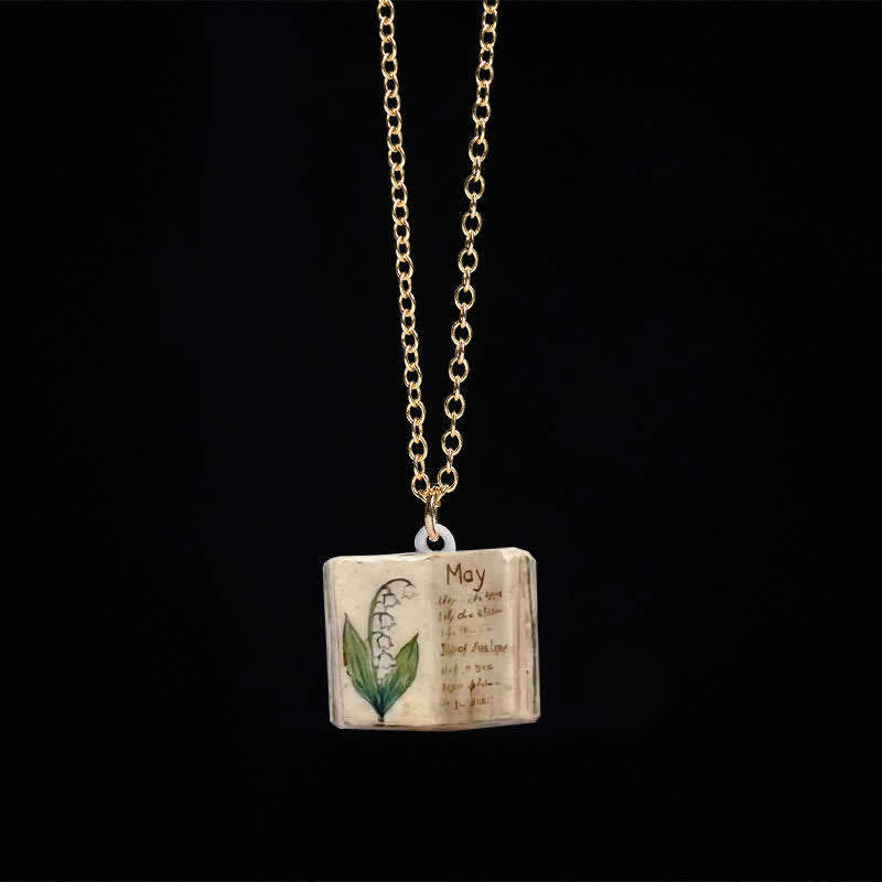 Buddha Stones Copper Birth Flower Strengthen Book Design Balance Pendant Necklace - Lily Of The Valley - image 21