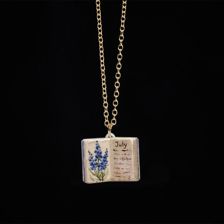Buddha Stones Copper Birth Flower Strengthen Book Design Balance Pendant Necklace - Lavender - image 25