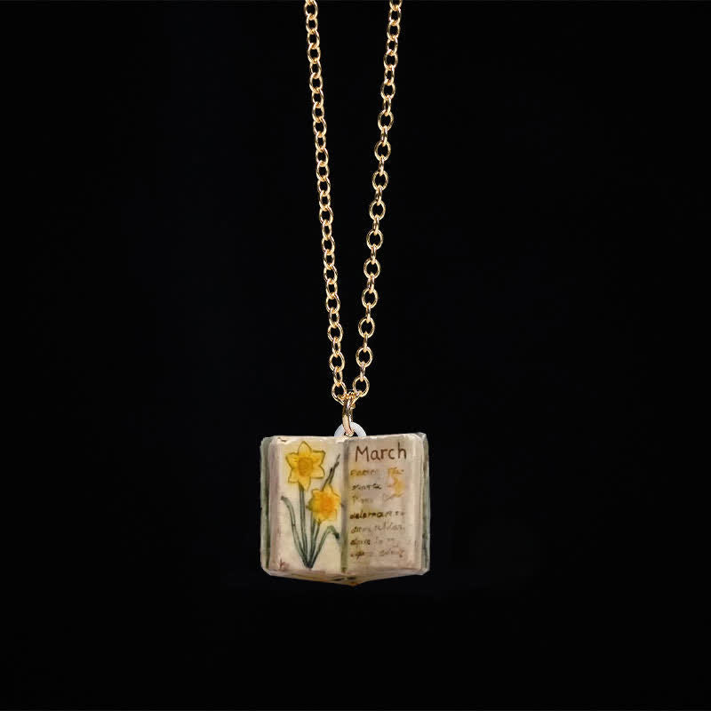 Buddha Stones Copper Birth Flower Strengthen Book Design Balance Pendant Necklace - Daffodil - image 13