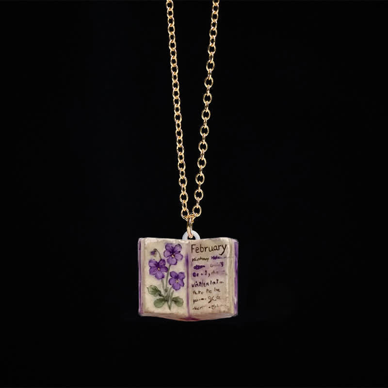 Buddha Stones Copper Birth Flower Strengthen Book Design Balance Pendant Necklace - Violet - image 9