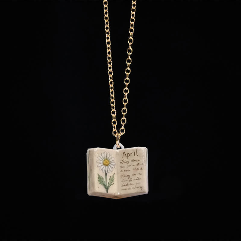 Buddha Stones Copper Birth Flower Strengthen Book Design Balance Pendant Necklace - Daisy - image 17