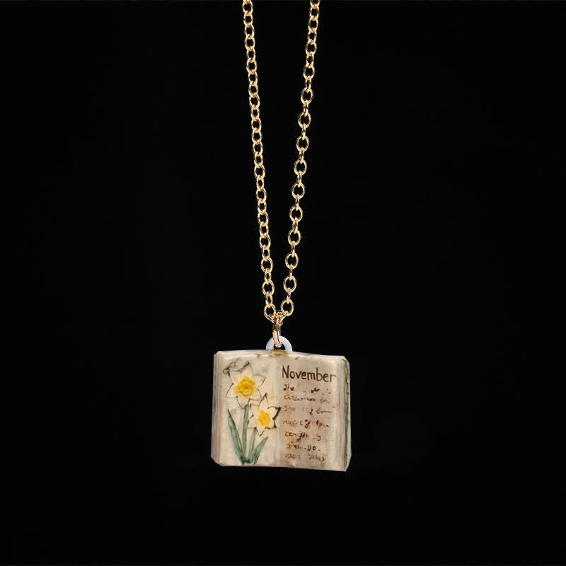 Buddha Stones Copper Birth Flower Strengthen Book Design Balance Pendant Necklace - Snowdrop - image 41