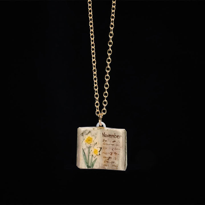 Buddha Stones Copper Birth Flower Strengthen Book Design Balance Pendant Necklace - Snowdrop - image 41