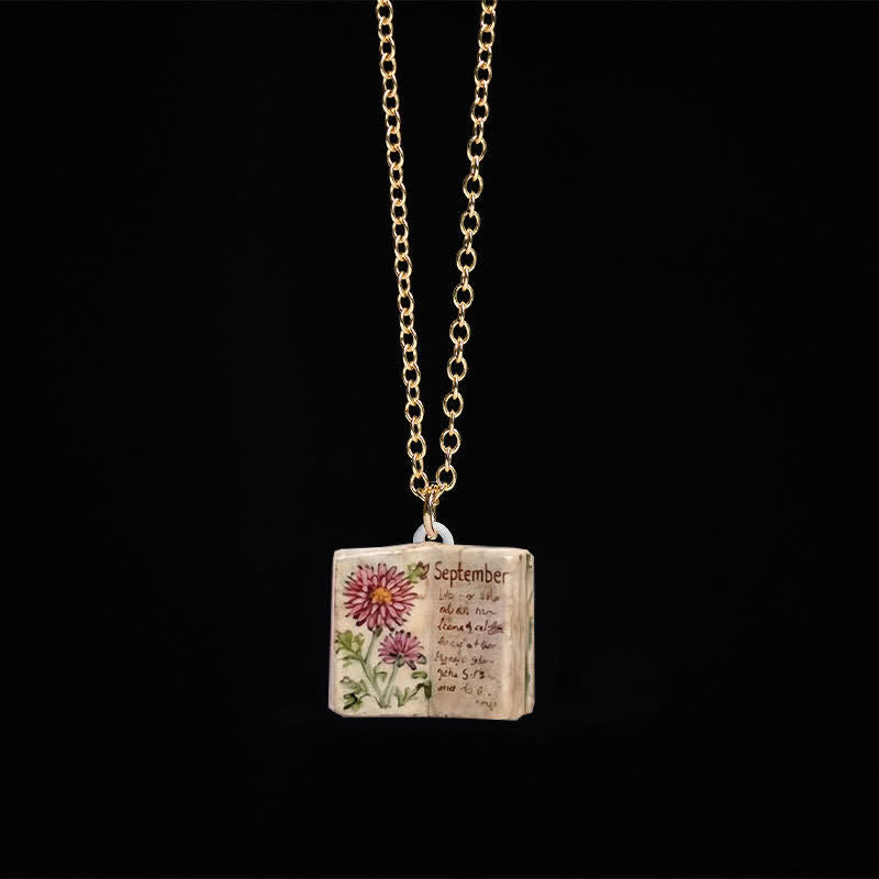 Buddha Stones Copper Birth Flower Strengthen Book Design Balance Pendant Necklace - Asters - image 33