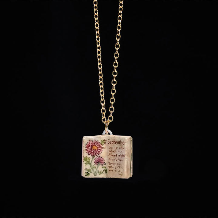 Buddha Stones Copper Birth Flower Strengthen Book Design Balance Pendant Necklace - Asters - image 33