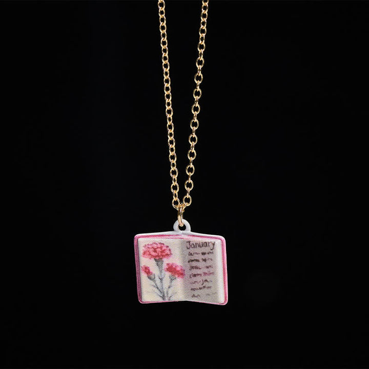 Buddha Stones Copper Birth Flower Strengthen Book Design Balance Pendant Necklace - Carnation - image 4