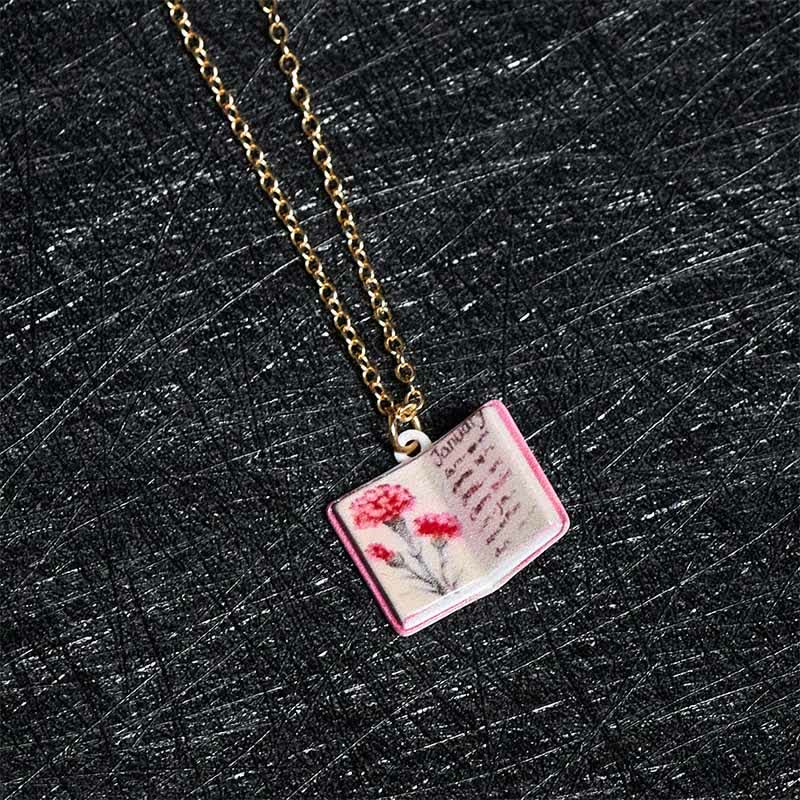 Buddha Stones Copper Birth Flower Strengthen Book Design Balance Pendant Necklace - image 6