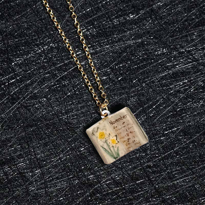 Buddha Stones Copper Birth Flower Strengthen Book Design Balance Pendant Necklace - image 42