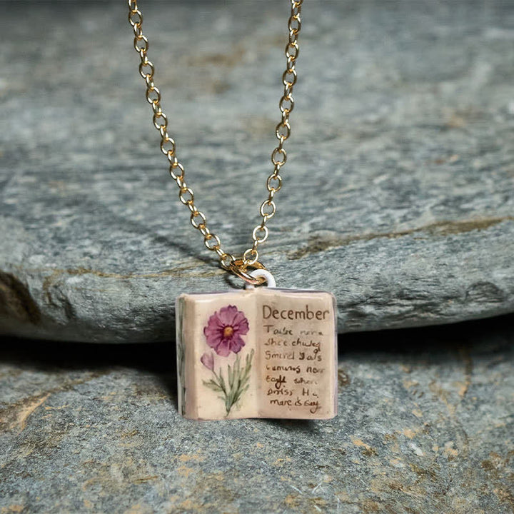 Buddha Stones Copper Birth Flower Strengthen Book Design Balance Pendant Necklace - image 47