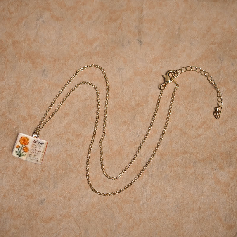 Buddha Stones Copper Birth Flower Strengthen Book Design Balance Pendant Necklace - image 40