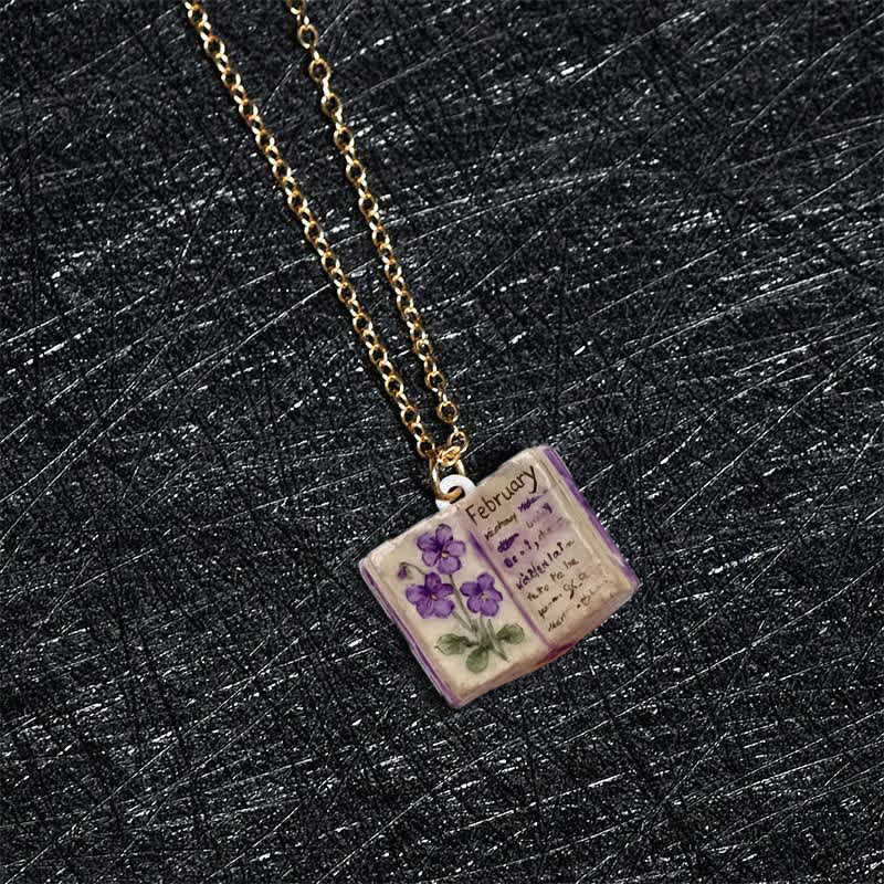 Buddha Stones Copper Birth Flower Strengthen Book Design Balance Pendant Necklace - image 10