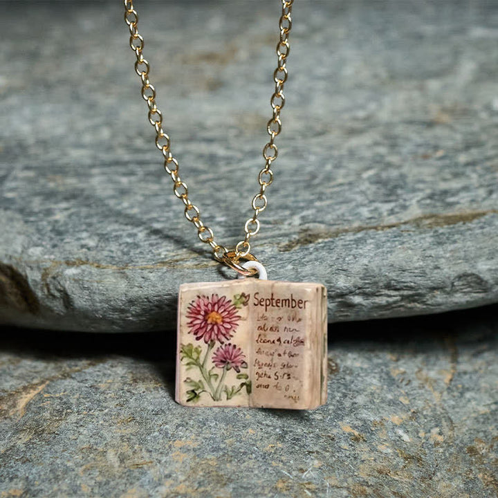 Buddha Stones Copper Birth Flower Strengthen Book Design Balance Pendant Necklace - image 35