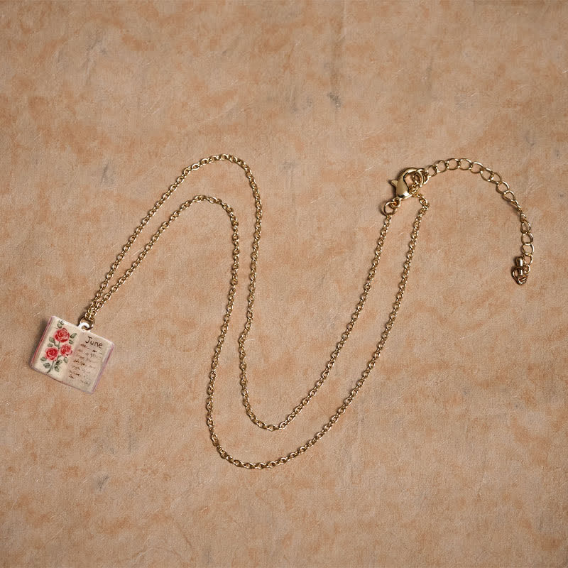 Buddha Stones Copper Birth Flower Strengthen Book Design Balance Pendant Necklace - image 3