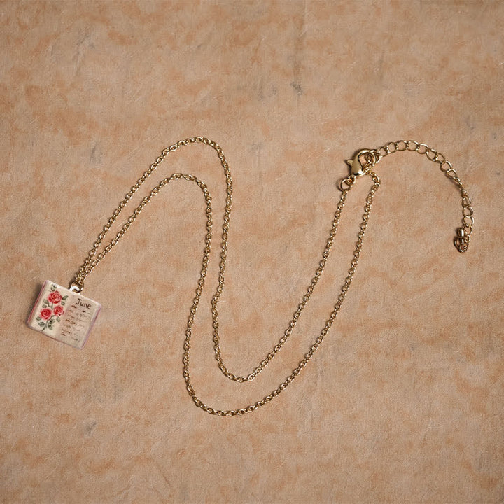 Buddha Stones Copper Birth Flower Strengthen Book Design Balance Pendant Necklace - image 3