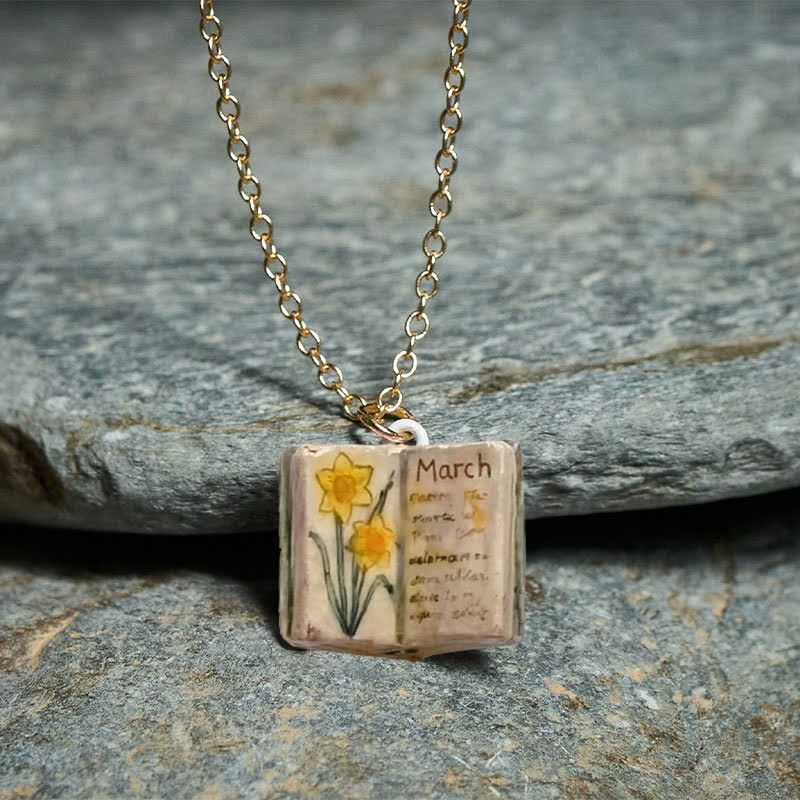 Buddha Stones Copper Birth Flower Strengthen Book Design Balance Pendant Necklace - image 15