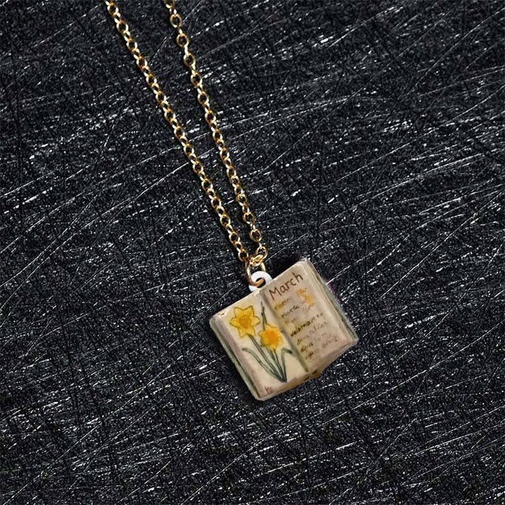 Buddha Stones Copper Birth Flower Strengthen Book Design Balance Pendant Necklace - image 14