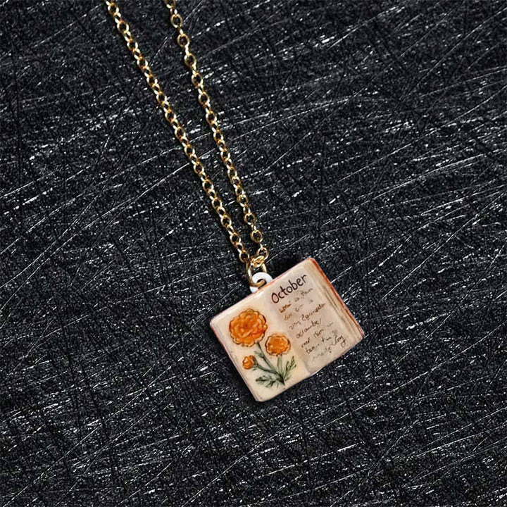 Buddha Stones Copper Birth Flower Strengthen Book Design Balance Pendant Necklace - image 38