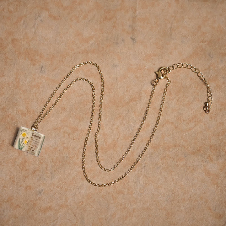 Buddha Stones Copper Birth Flower Strengthen Book Design Balance Pendant Necklace - image 44