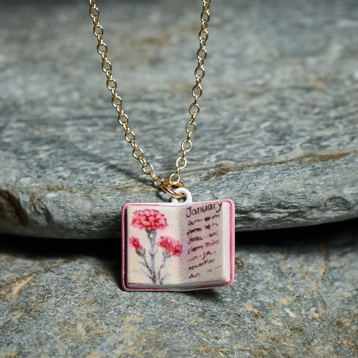 Buddha Stones Copper Birth Flower Strengthen Book Design Balance Pendant Necklace - image 7