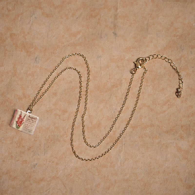 Buddha Stones Copper Birth Flower Strengthen Book Design Balance Pendant Necklace - image 32
