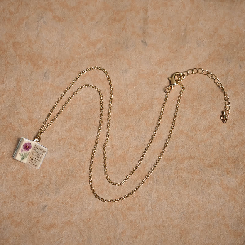 Buddha Stones Copper Birth Flower Strengthen Book Design Balance Pendant Necklace - image 48