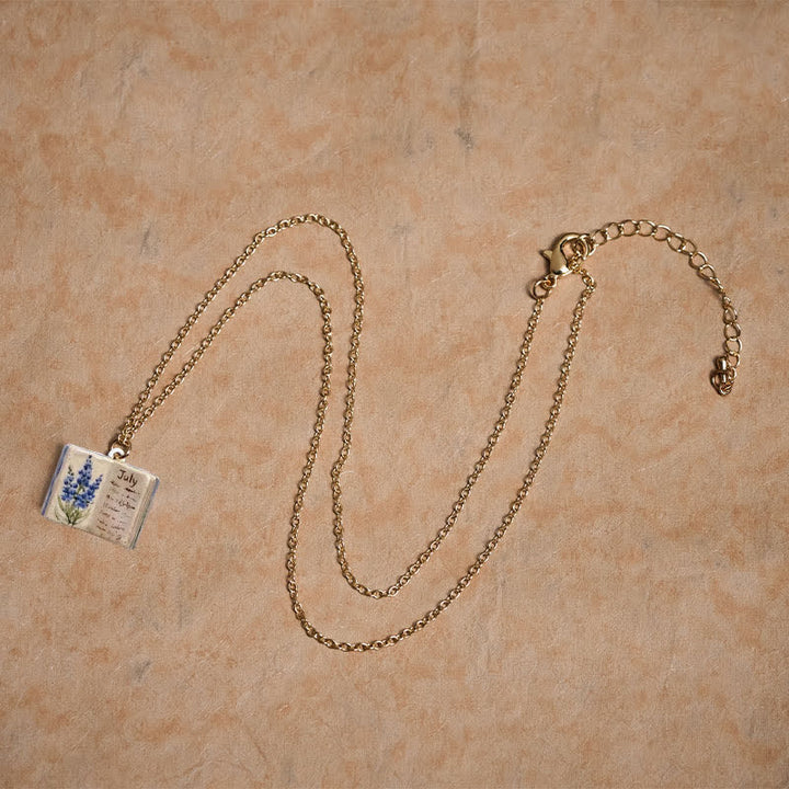 Buddha Stones Copper Birth Flower Strengthen Book Design Balance Pendant Necklace - image 28