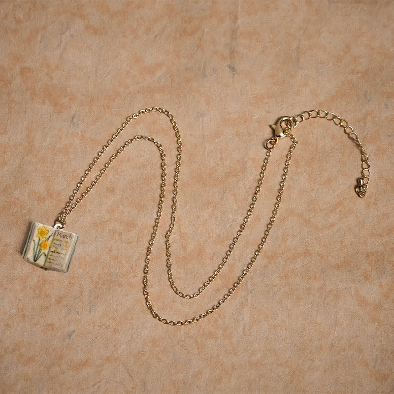 Buddha Stones Copper Birth Flower Strengthen Book Design Balance Pendant Necklace - image 16