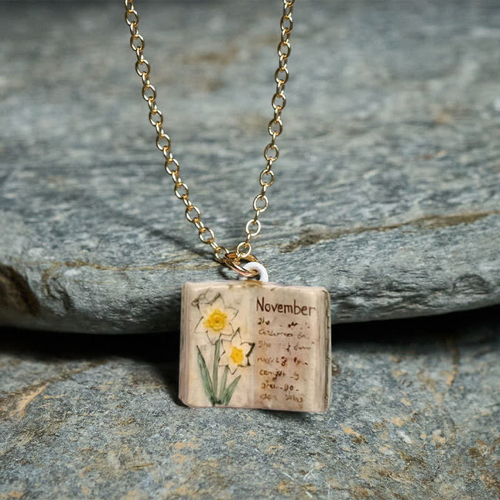 Buddha Stones Copper Birth Flower Strengthen Book Design Balance Pendant Necklace - image 43