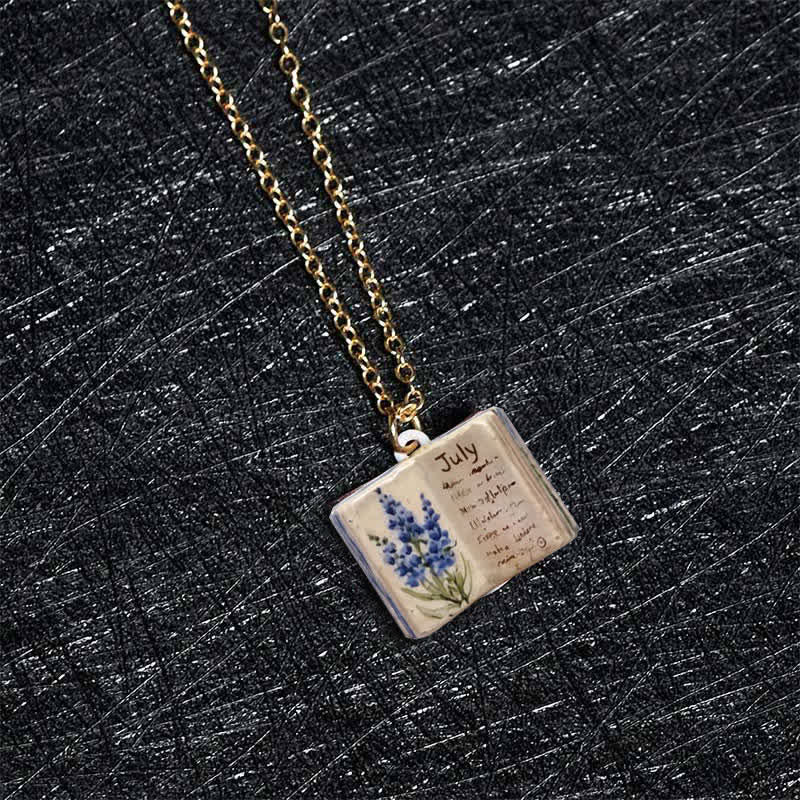 Buddha Stones Copper Birth Flower Strengthen Book Design Balance Pendant Necklace - image 26