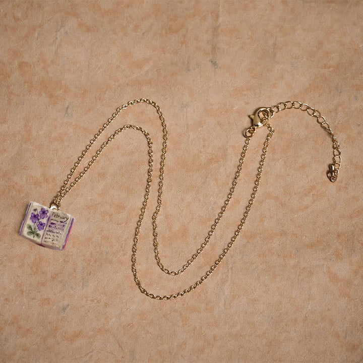 Buddha Stones Copper Birth Flower Strengthen Book Design Balance Pendant Necklace - image 12