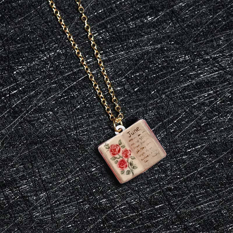 Buddha Stones Copper Birth Flower Strengthen Book Design Balance Pendant Necklace - image 1