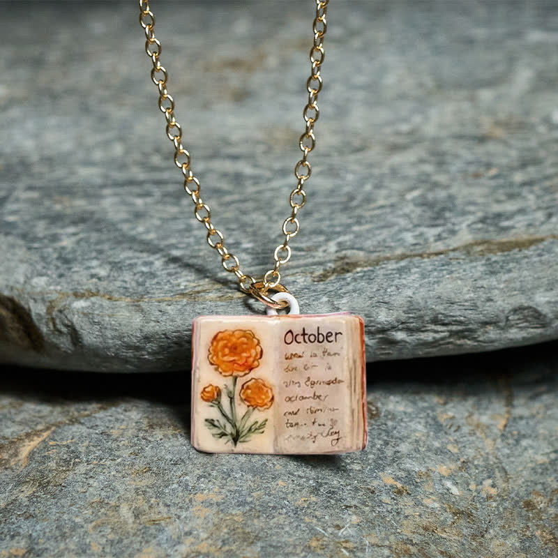 Buddha Stones Copper Birth Flower Strengthen Book Design Balance Pendant Necklace - image 39