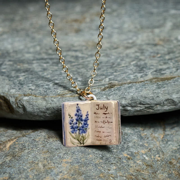 Buddha Stones Copper Birth Flower Strengthen Book Design Balance Pendant Necklace - image 27
