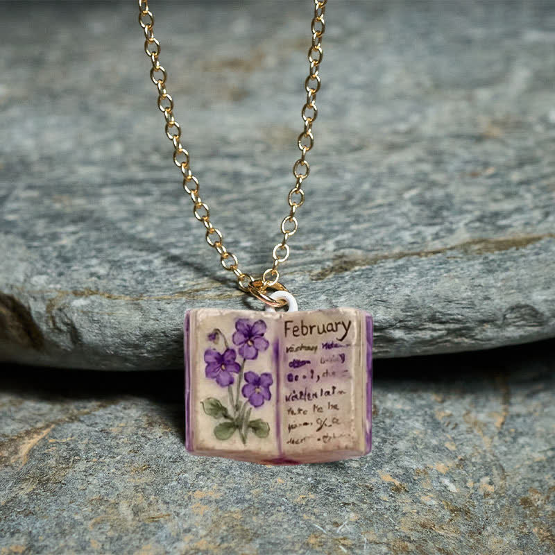 Buddha Stones Copper Birth Flower Strengthen Book Design Balance Pendant Necklace - image 11