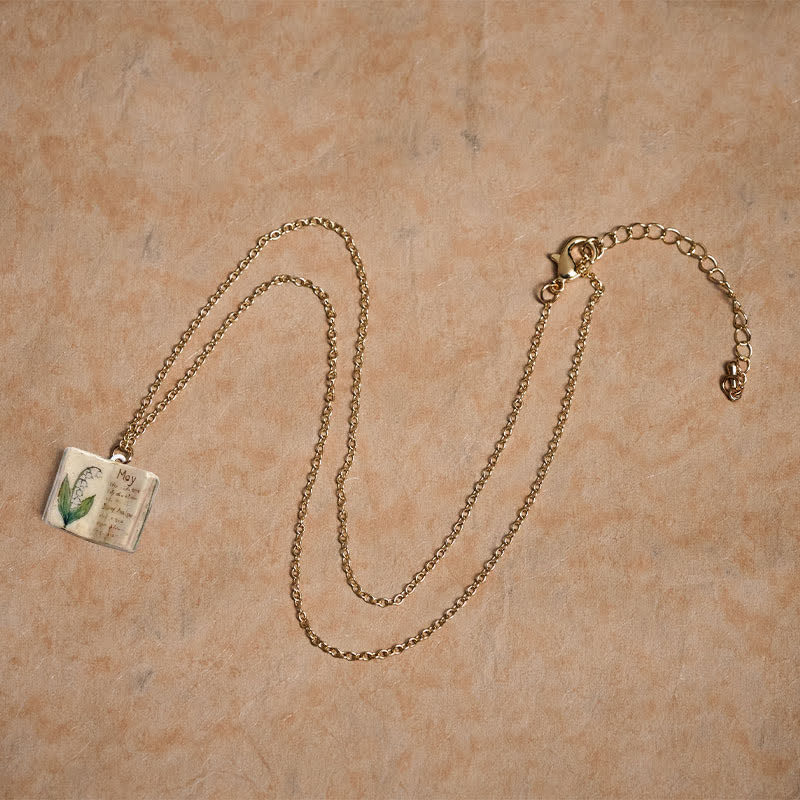 Buddha Stones Copper Birth Flower Strengthen Book Design Balance Pendant Necklace - image 24