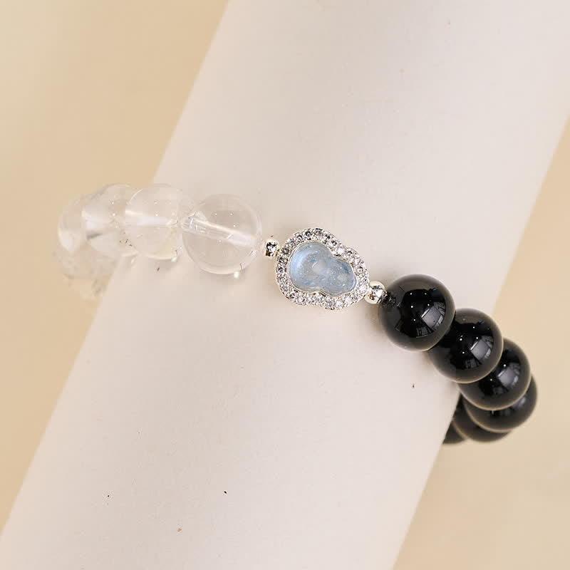 Buddha Stones Clear Quartz Black Obsidian Gourd Clarity Bracelet - image 20