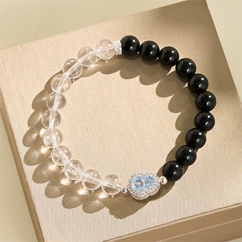 Buddha Stones Clear Quartz Black Obsidian Gourd Clarity Bracelet - image 2