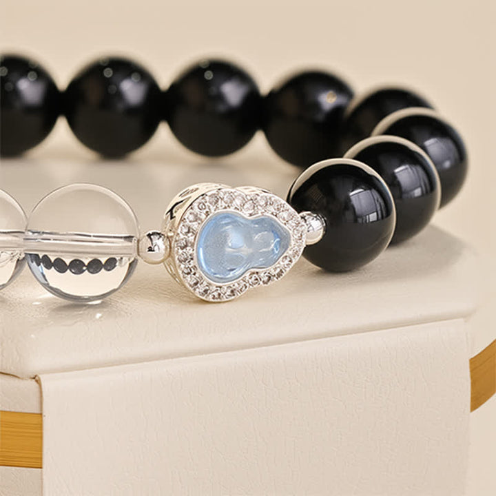 Buddha Stones Clear Quartz Black Obsidian Gourd Clarity Bracelet - image 22