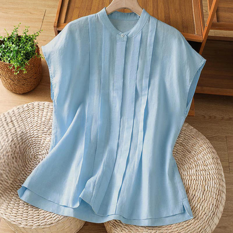 Buddha Stones Summer Casual Pintuck Front Solid Women's Sleeveless Shirts - LightBlue - US8-10, UK/AU12-14, EU40-42 (2XL) - image 0