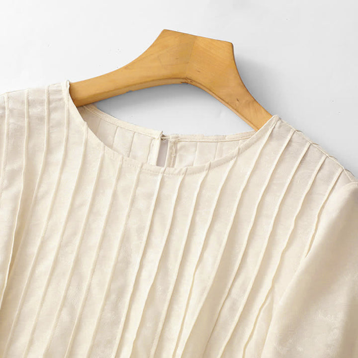 Buddha Stones Summer Elegant Pleated Solid Women's Short Sleeve T-Shirts - image 12