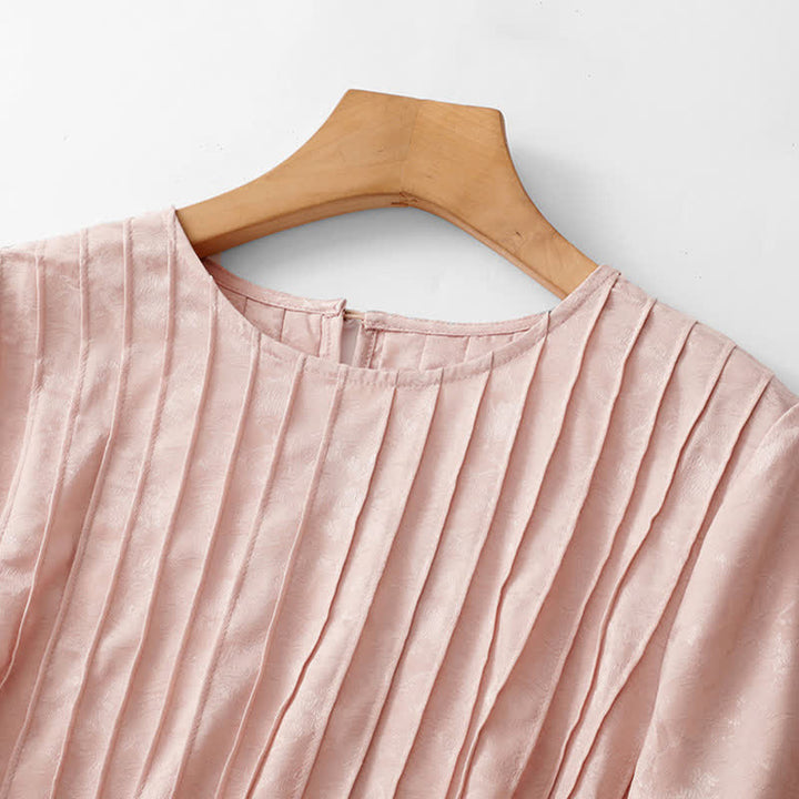 Buddha Stones Summer Elegant Pleated Solid Women's Short Sleeve T-Shirts - image 3
