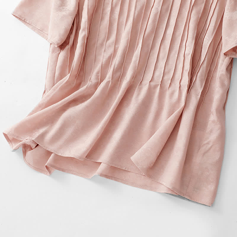 Buddha Stones Summer Elegant Pleated Solid Women's Short Sleeve T-Shirts - image 7