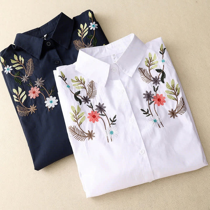 Buddha Stones Spring Summer Boho Embroidery Floral Women's Short Sleeve Shirt - image 16