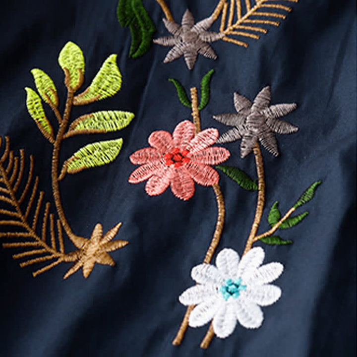 Buddha Stones Spring Summer Boho Embroidery Floral Women's Short Sleeve Shirt - image 2