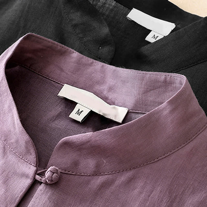 Buddha Stones Summer Solid Mandarin Collar Women's Three-Quarter Sleeve Shirts - image 18