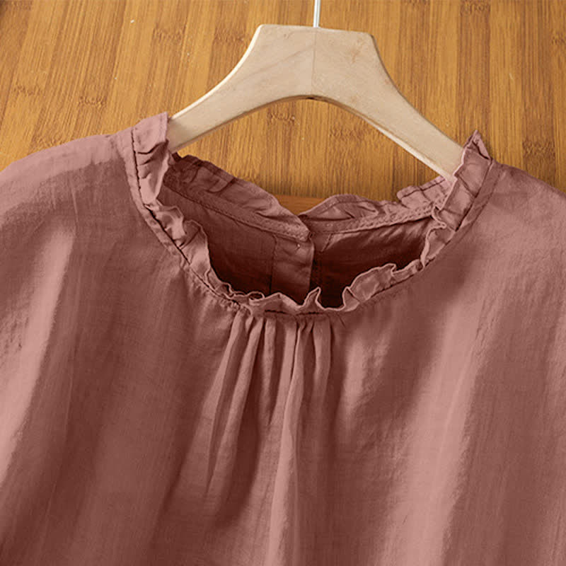 Buddha Stones Summer Casual Ruffled Collar Back Button-up Solid Women's Sleeveless Shirts - image 8