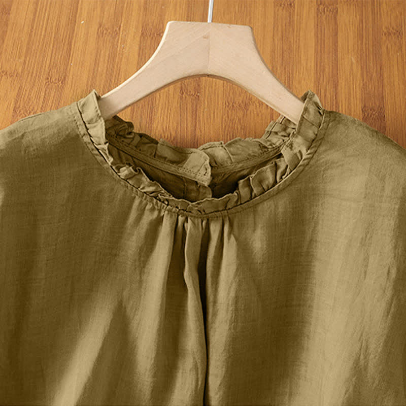 Buddha Stones Summer Casual Ruffled Collar Back Button-up Solid Women's Sleeveless Shirts - image 21